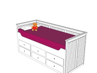 现代实木婴儿床su模型