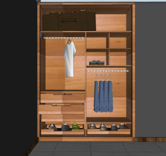 现代实木衣柜su模型