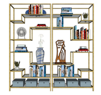 现代实木装饰柜su模型