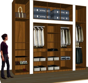 现代实木衣柜su模型