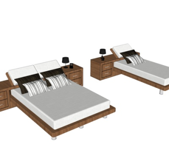 现代布艺双人床su模型