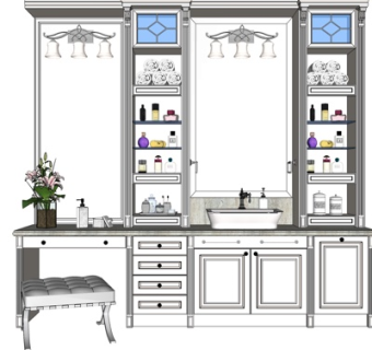 欧式实木浴室柜su模型