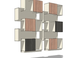 现代实木壁柜su模型