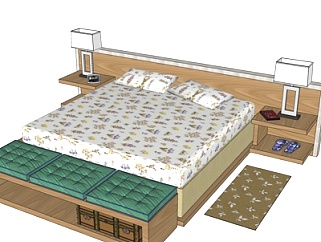 新中式实木双人床su模型
