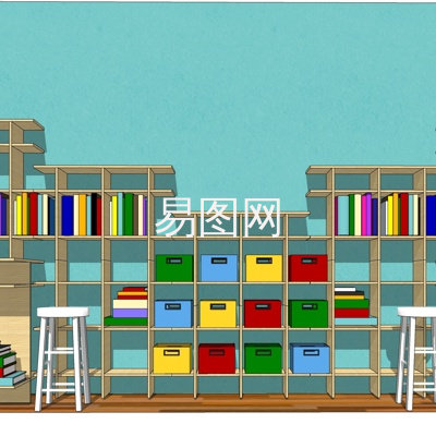 现代实木儿童书柜su模型