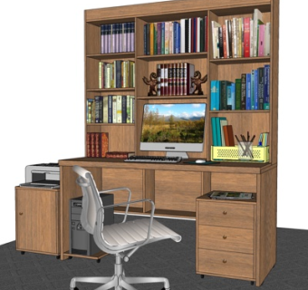 现代实木电脑桌su模型