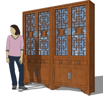 中式实木酒柜su模型