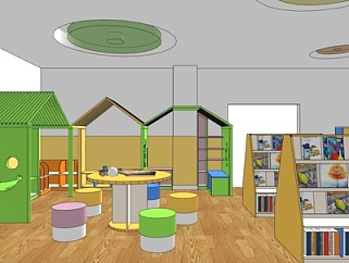现代幼儿园阅览室su模型