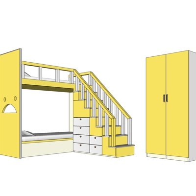 现代儿童床su模型