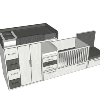 现代儿童床su模型