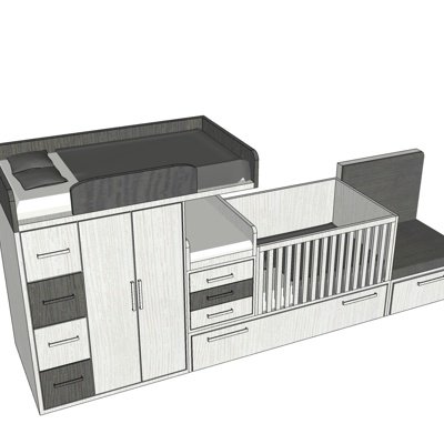 现代儿童床su模型