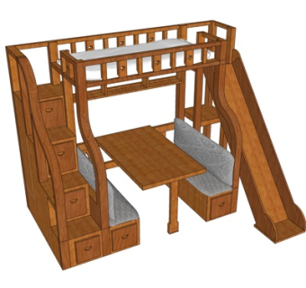 新中式儿童床su模型