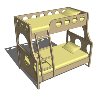 现代儿童床su模型
