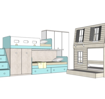 北欧儿童床su模型