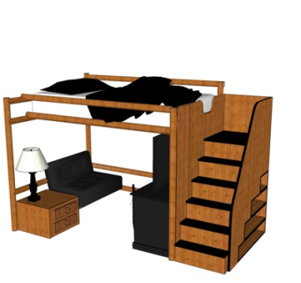 新中式儿童床su模型