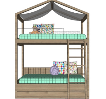 新中式儿童床su模型