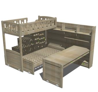 新中式儿童床su模型