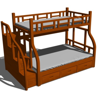 新中式儿童床su模型