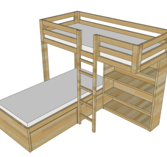 现代儿童床su模型