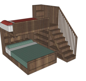 新中式儿童床su模型