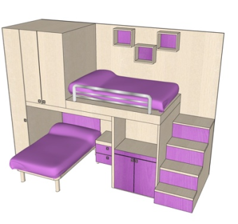现代儿童床su模型