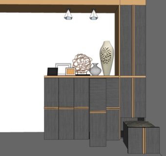 现代实木端景柜su模型