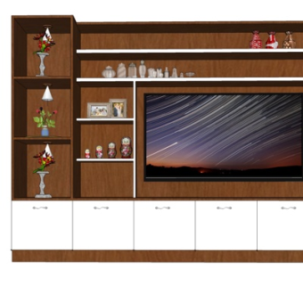 现代实木电视柜su模型