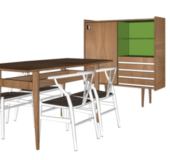 北欧实木餐桌椅su模型