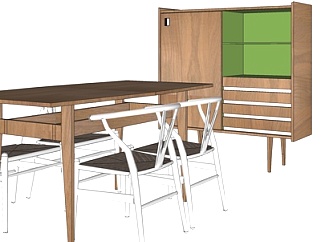 北欧实木餐桌椅<em>su模型</em>