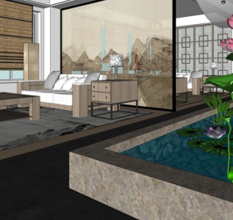 新中式园林景观su模型