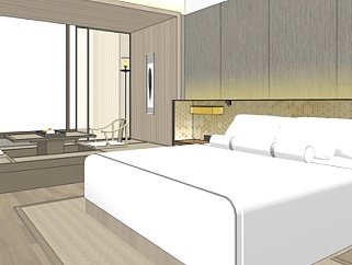新中式禅意卧室su模型