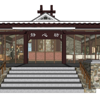 中式饭店外观su模型