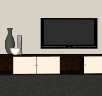 现代实木电视柜su模型