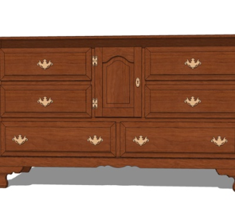 美式实木边柜su模型