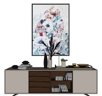 现代实木边柜su模型