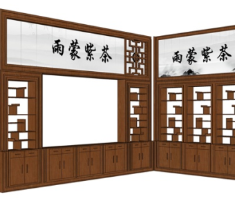 中式实木装饰柜su模型