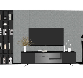 现代实木电视柜su模型