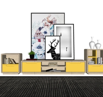 北欧实木电视柜su模型