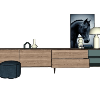 北欧实木电视柜su模型