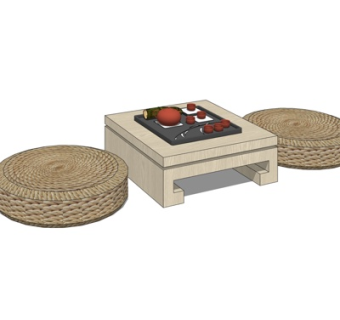 中式茶桌椅su模型