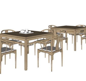 新中式实木餐桌椅su模型