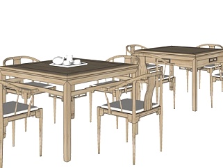 新中式实木餐桌椅su模型