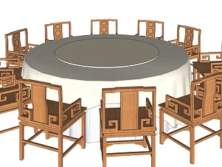 中式<em>圆形</em>餐桌椅su模型