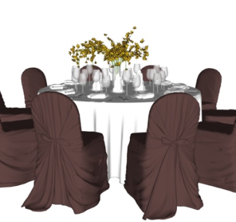 现代圆形餐桌椅su模型