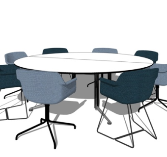 现代圆形餐桌椅su模型