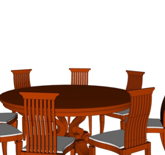 中式圆形餐桌椅su模型