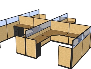 现代卡座办公桌su模型