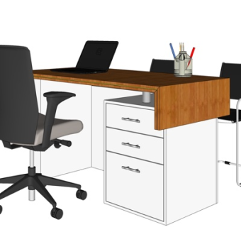 现代实木电脑桌su模型