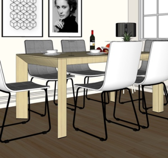 现代方形餐桌椅su模型