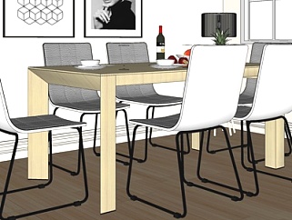 现代方形餐桌椅su模型